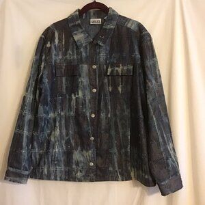 CHICO's Distressed Dark Blue Wash/Copper Lame Button Denim Jacket SZ 2 MED 10/12